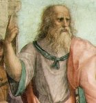 Plato points upward in Raphael's fresco, "The School of Athens." Plato was a Platonic "moral realist." He believed that a "Form of The Good" resided in extra-mental reality.